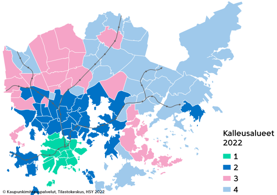 kartta: Helsinki kalleusalueet 2023